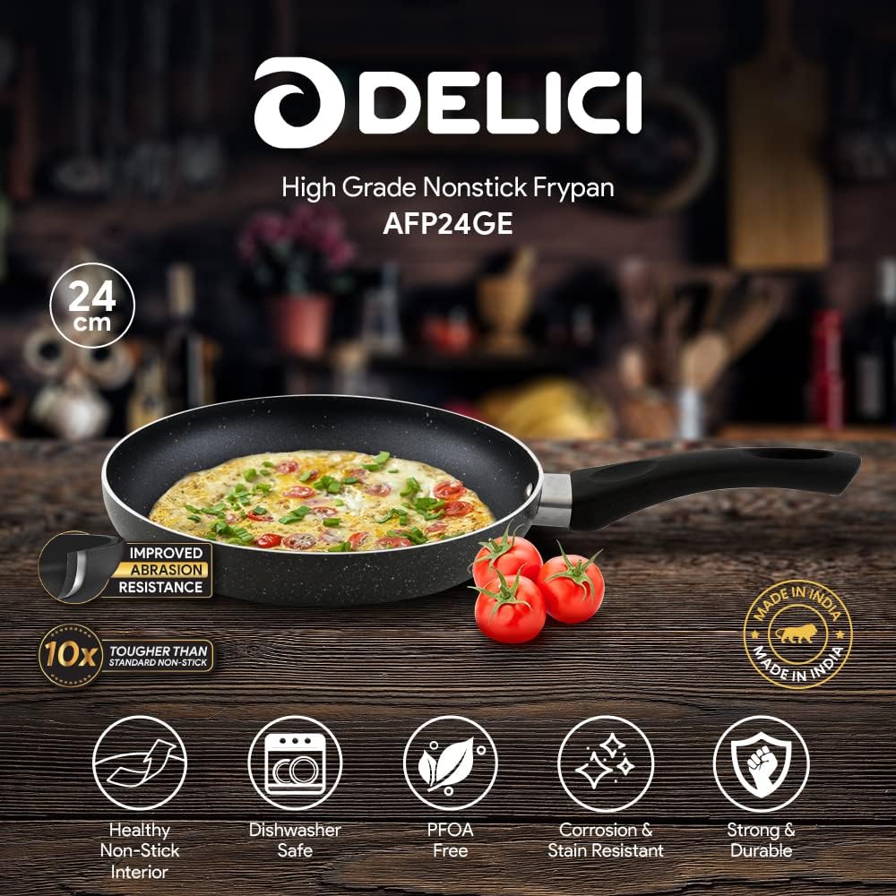 Delici Aluminium Fry Pan 24CM | Granite Gray Nonstick PFOA-Free (AFP24GE)