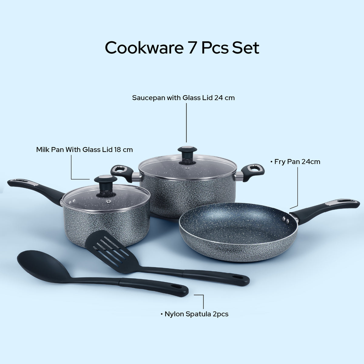 Delici Hammertone Non-Stick Cookware Set 7-Piece | 10X Tougher | PFOA-Free | ACS7HE
