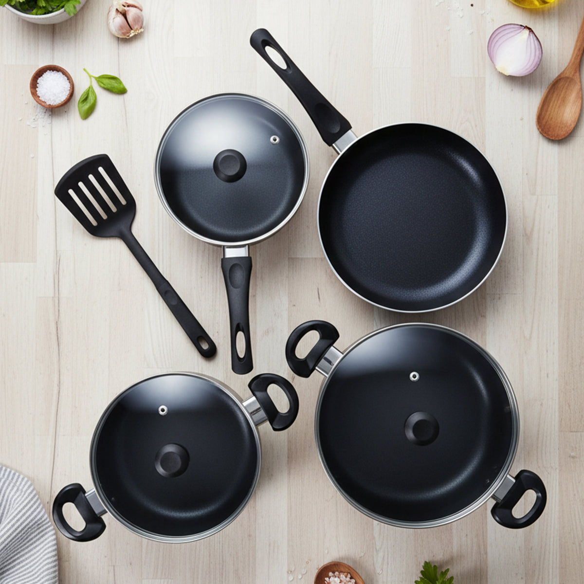 Delici 8-Piece Nonstick Cookware Set NCS8-G | PFOA-Free Aluminium Cookware