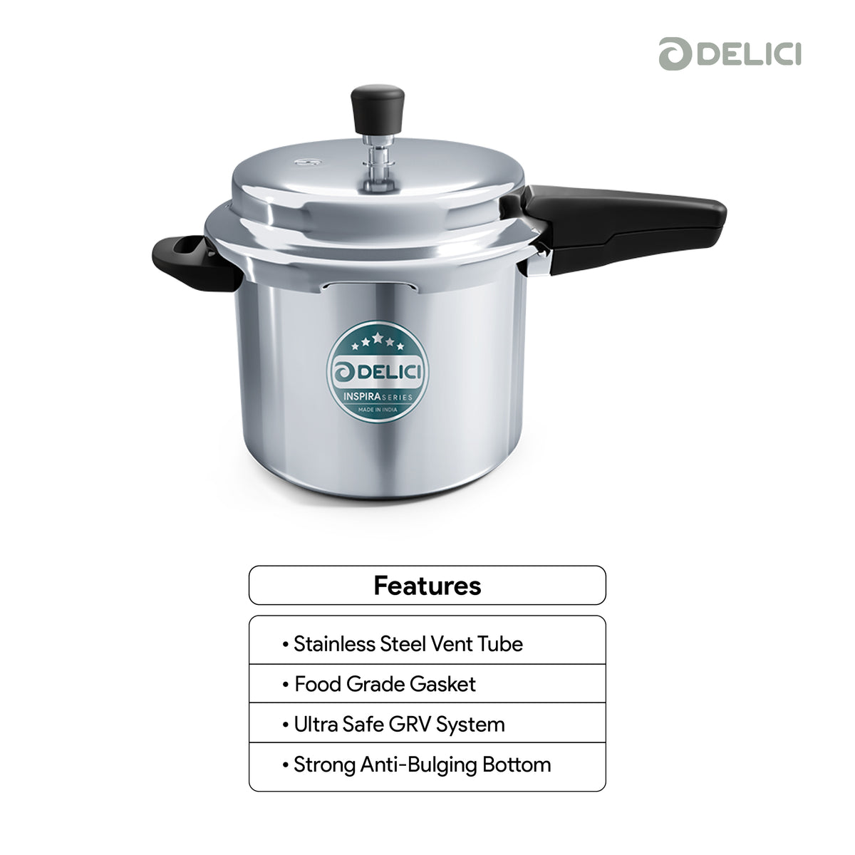Delici Stainless Steel Pressure Cooker 3 Litre | Induction Base | Spring Safety Valve | SPC3E
