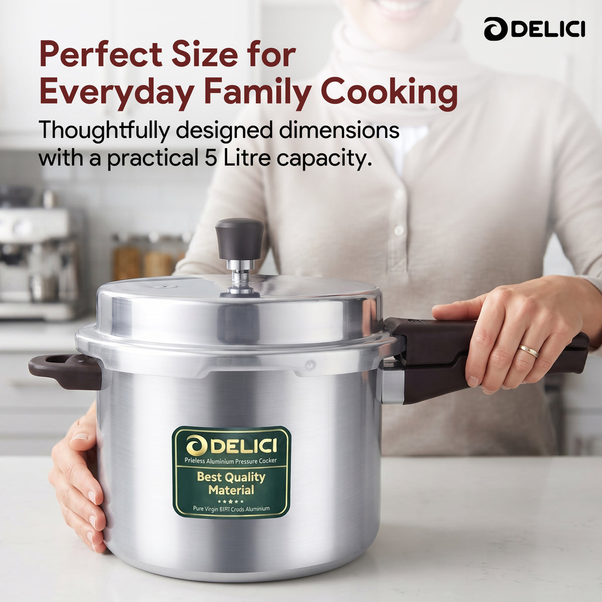 Delici Dripless NIB Pressure Cooker 3 Litre | Induction Base | Lead-Free Valve | ADPC3E