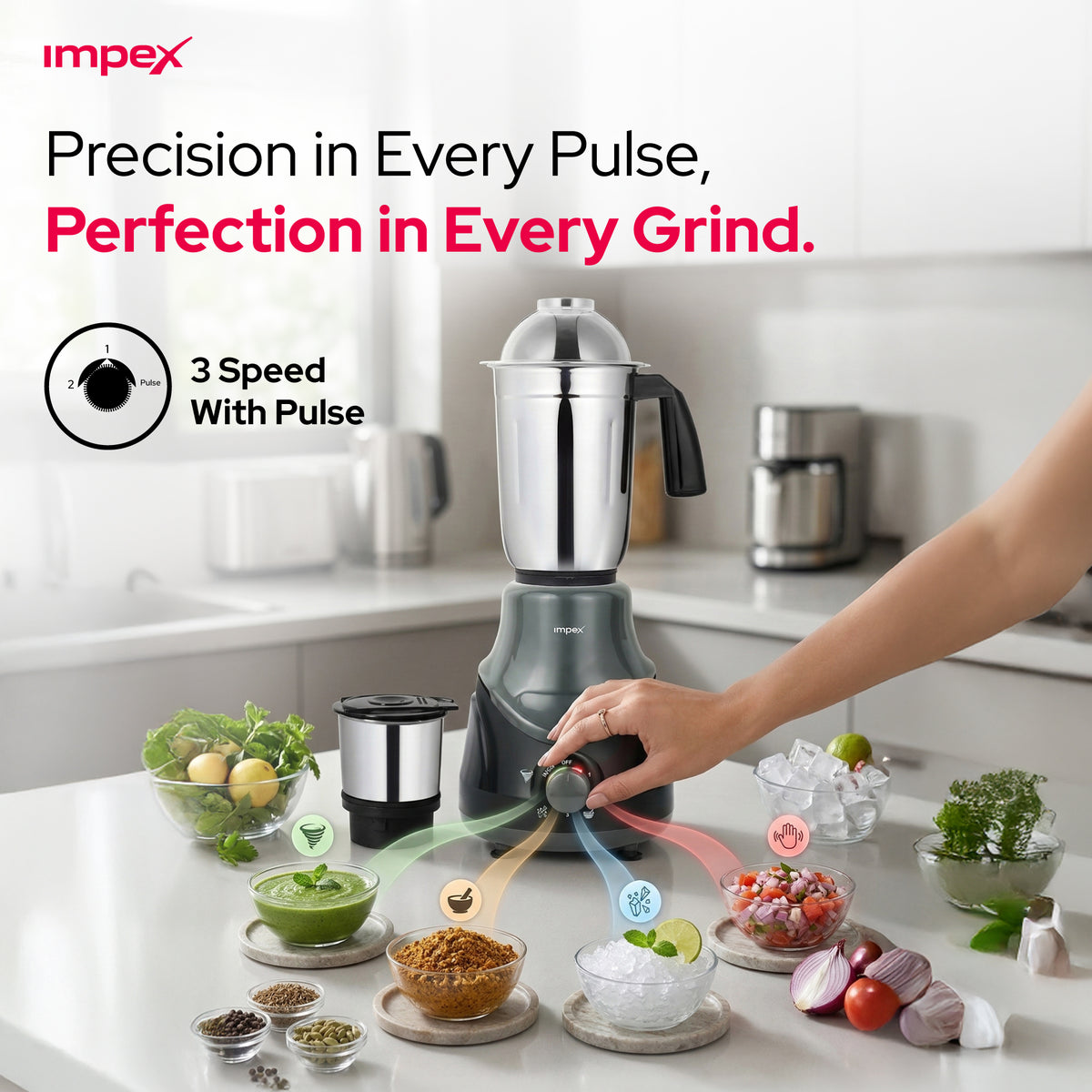 Impex BL-319C 2-in-1 Mixer Grinder – 550W Hybrid Motor, Made in India