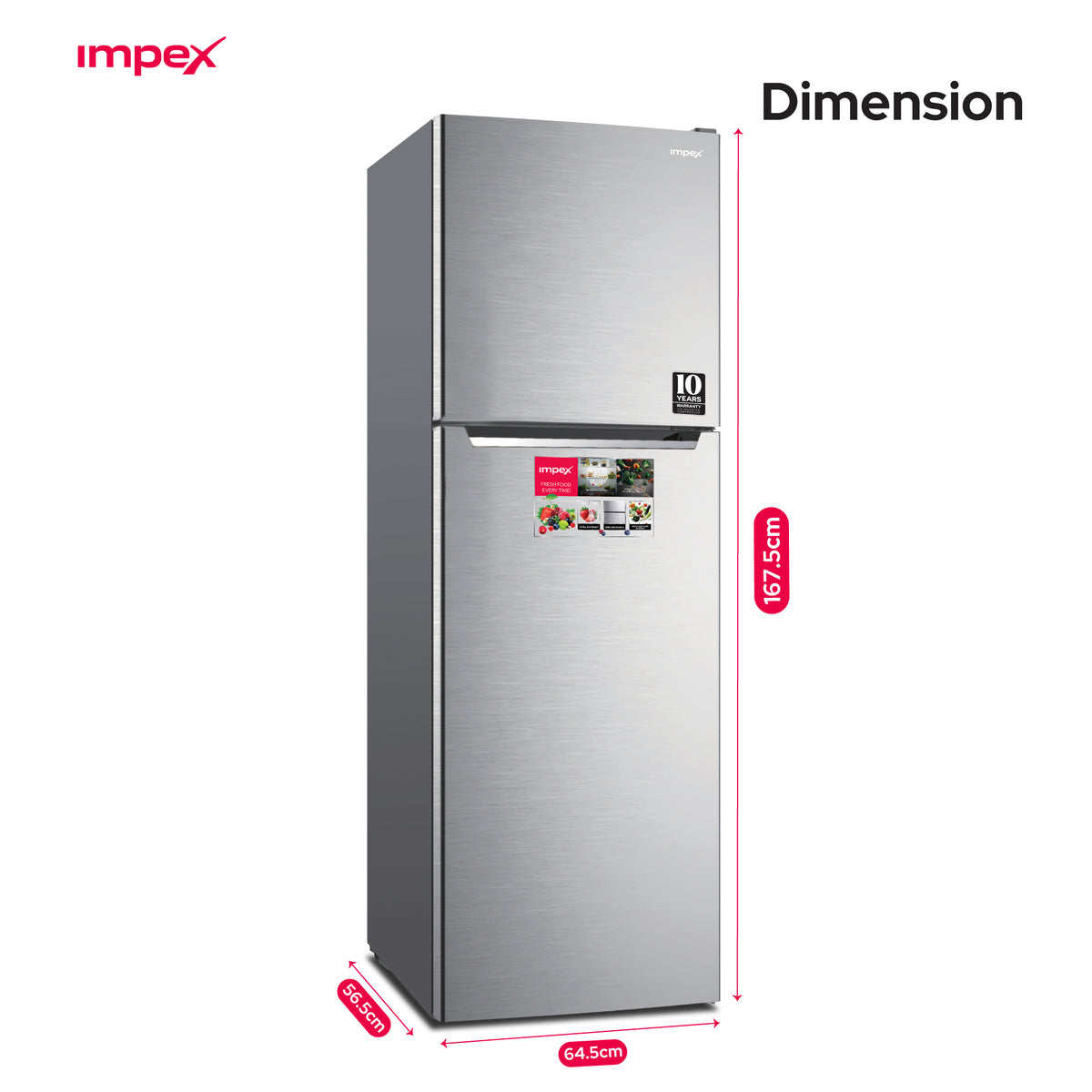 Impex IRF250S 270L No Frost Inverter Refrigerator – 10-Year Compressor Warranty, Dark Silver