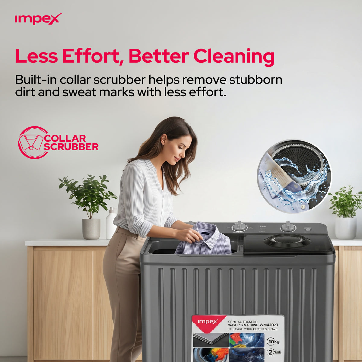 Impex WM-4202 10KG Semi-Automatic Washing Machine – Air Turbo, Turbo Dry & Rust-Free Body