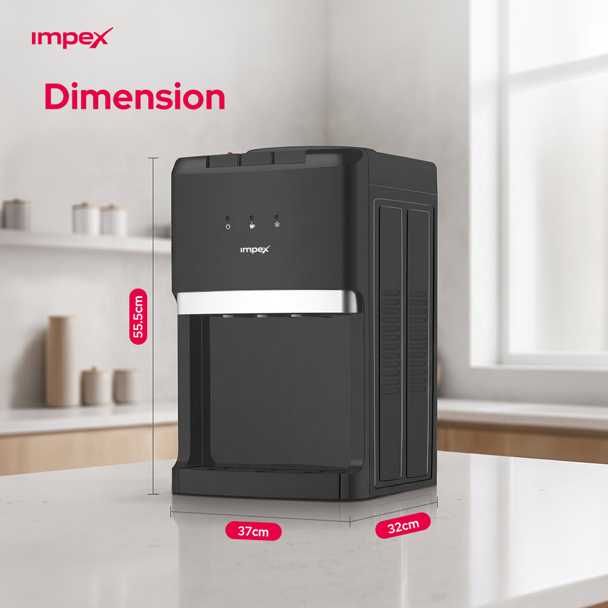 Impex 3 Tap Table Top Water Dispenser WD3903C | Compressor Cooling | Stainless Steel Tank