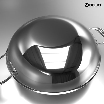 Delici Tri-Ply Stainless Steel Kadai 24CM with SS Lid | 2L | 304 Grade | Induction & Oven Safe | DTKP24