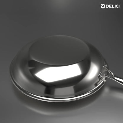 Delici Tri-Ply Stainless Steel Fry Pan 26CM | 304 Grade SS | Induction & Oven Safe | DTFP26