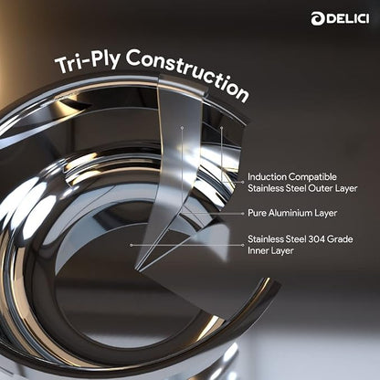 Delici Stainless Steel Fry Pan 28CM | 304 Grade SS | Oven Safe | DFP28W