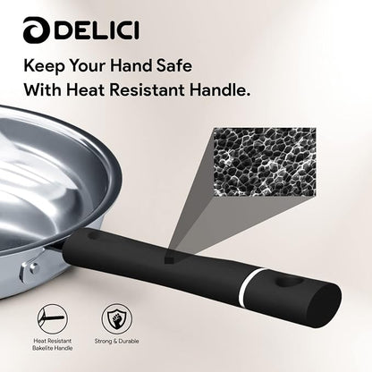 Delici Stainless Steel Fry Pan 22CM | 304 Grade SS | Oven Safe | DFP22W