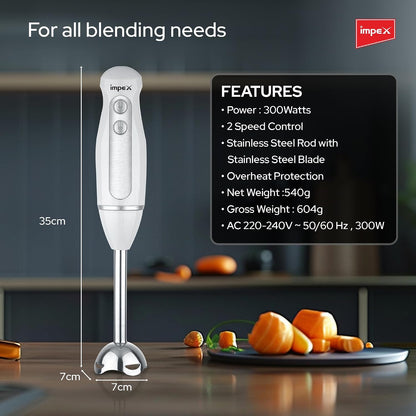 Impex HB3201 – 300W Hand Blender with 2-Speed Control & Overheat Protection