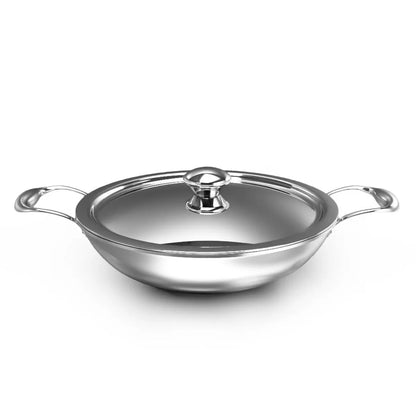 Delici Tri-Ply Stainless Steel Kadai 24CM with SS Lid | 2L | 304 Grade | Induction & Oven Safe | DTKP24