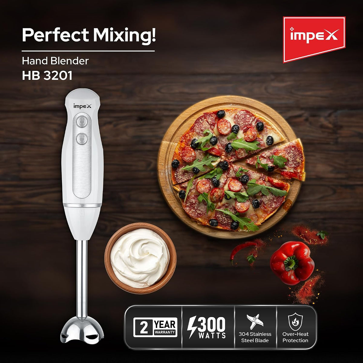 Impex HB3201 – 300W Hand Blender with 2-Speed Control & Overheat Protection