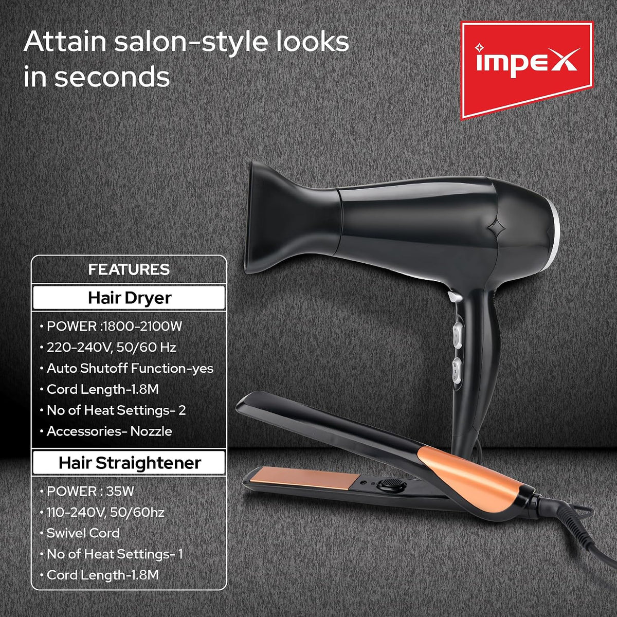 Impex HSK101 – Hair Dryer & Straightener Combo Hair Styler