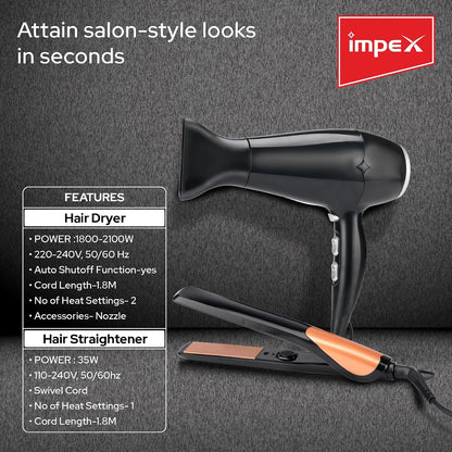 Impex HSK101 – Hair Dryer & Straightener Combo Hair Styler