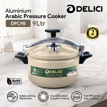 Delici Granite Aluminium Pressure Cooker 9 Litre | Beige | Safety Lock | 2-Year Warranty | DPC9B