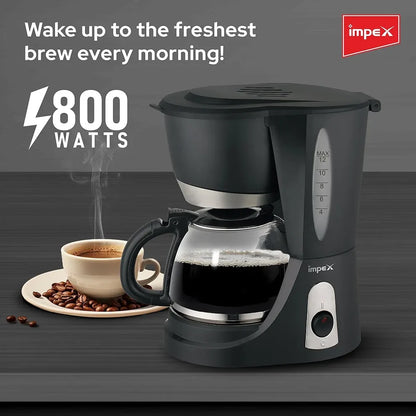 Impex CM1912 – 1.25L 12-Cup Drip Coffee Maker with Keep-Warm Plate & Anti-Drip