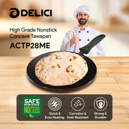 Delici Aluminium Non-Stick Concave Tawa 28CM | 10X Tougher Coating | ACTP28ME