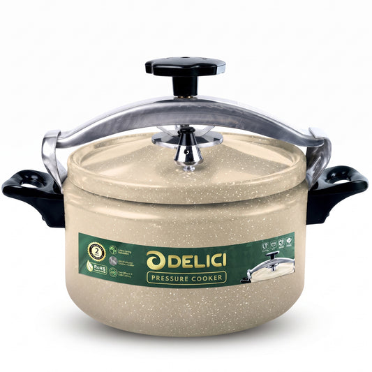 Delici Granite Aluminium Pressure Cooker 7 Litre | Beige | Safety Lock | 2-Year Warranty | DPC7B