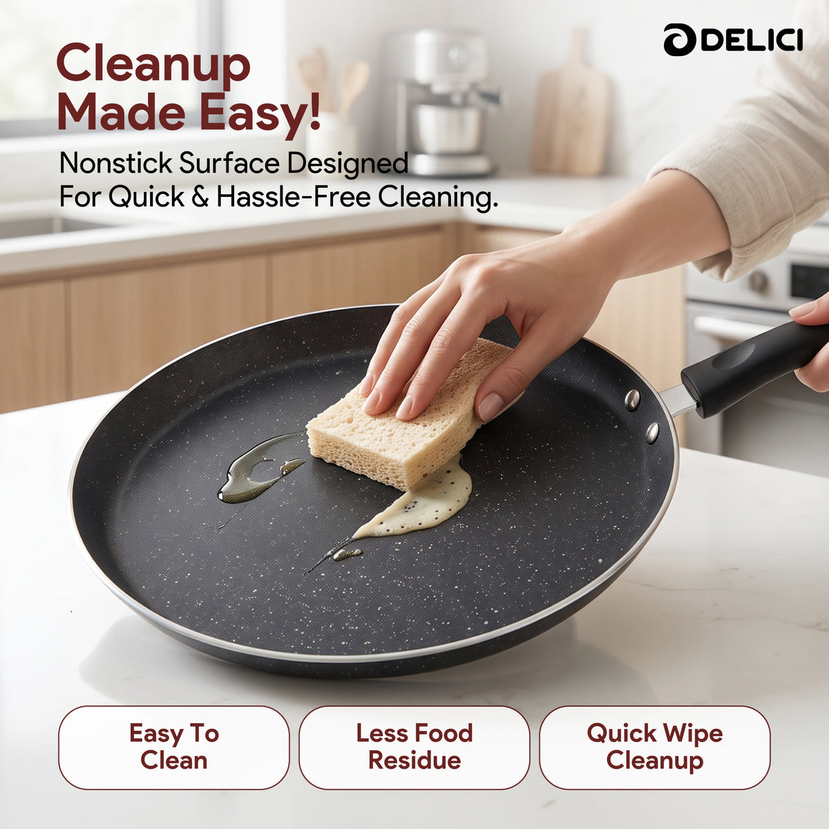 Delici Tawa Pan 26CM (ATP26GE) – Granite Gray Non-Stick | PFOA Free