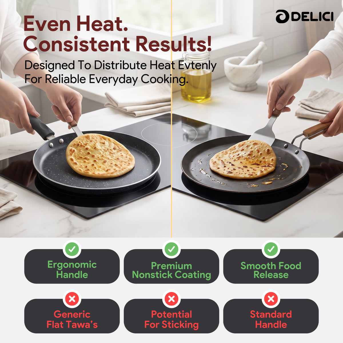 Delici Tawa Pan 26CM (ATP26GE) – Granite Gray Non-Stick | PFOA Free