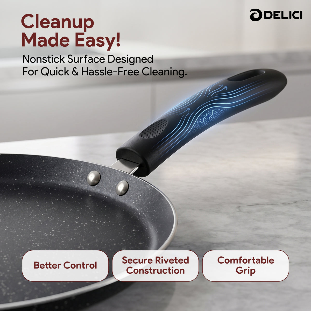 Delici Tawa Pan 28CM (ATP28GE) – Granite Gray Non-Stick | PFOA Free