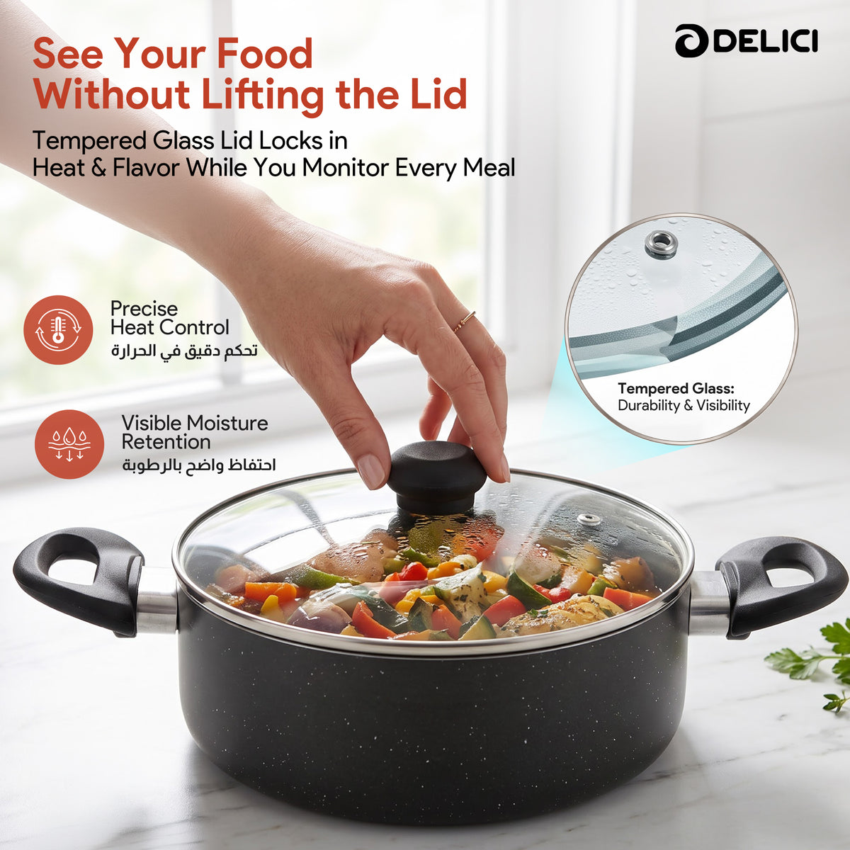 Delici Non-Stick Sauce Pan 26CM (ASP26GE) – Granite Gray | PFOA Free