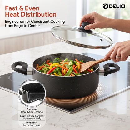 Delici Non-Stick Sauce Pan 26CM (ASP26GE) – Granite Gray | PFOA Free