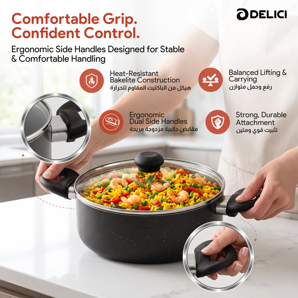 Delici Non-Stick Sauce Pan 26CM (ASP26GE) – Granite Gray | PFOA Free