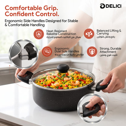 Delici Non-Stick Sauce Pan 26CM (ASP26GE) – Granite Gray | PFOA Free