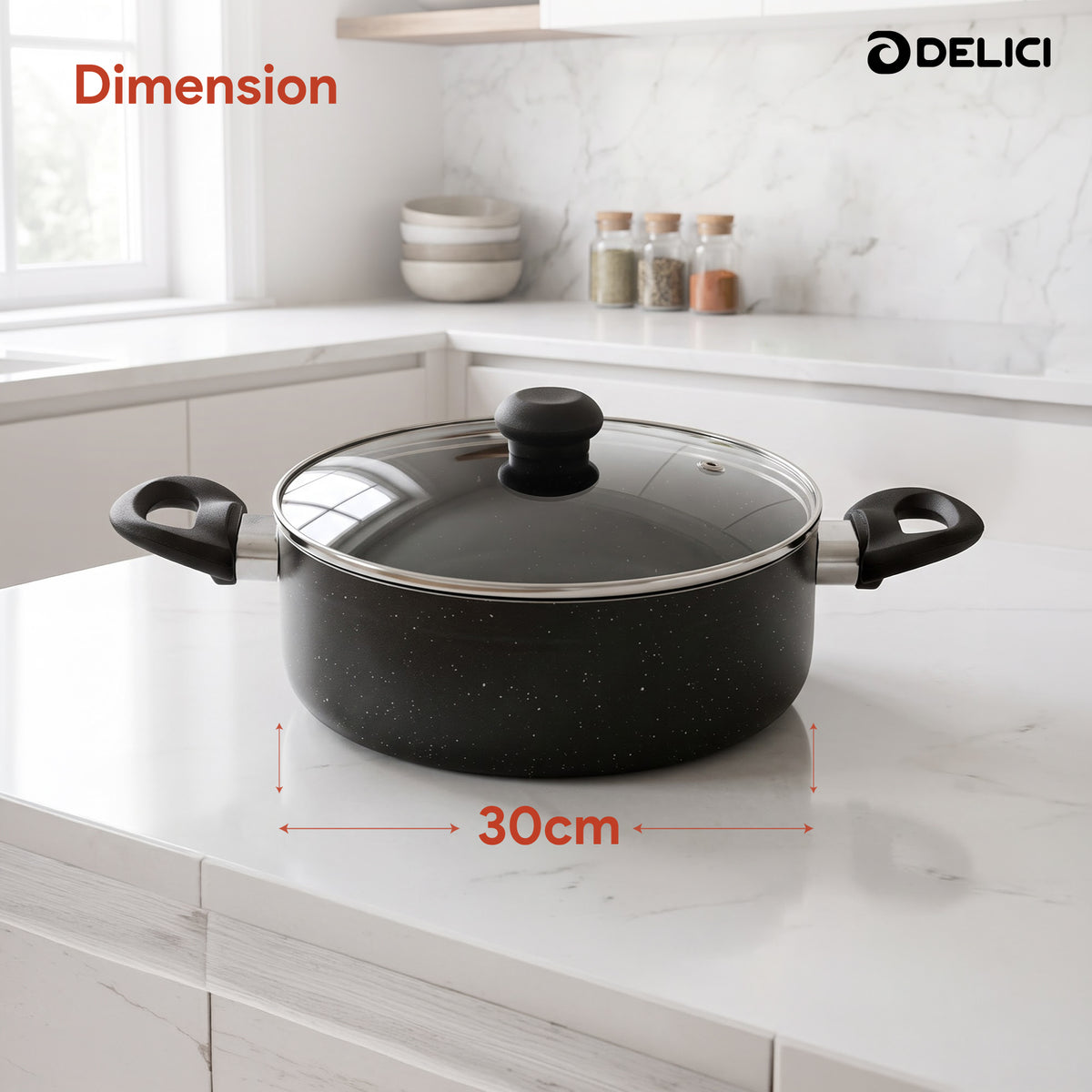 Delici Non-Stick Sauce Pan 30CM (ASP30GE) – Granite Gray | PFOA Free