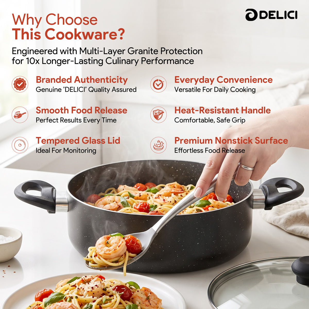 Delici Non-Stick Sauce Pan 30CM (ASP30GE) – Granite Gray | PFOA Free