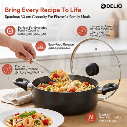 Delici Non-Stick Sauce Pan 30CM (ASP30GE) – Granite Gray | PFOA Free