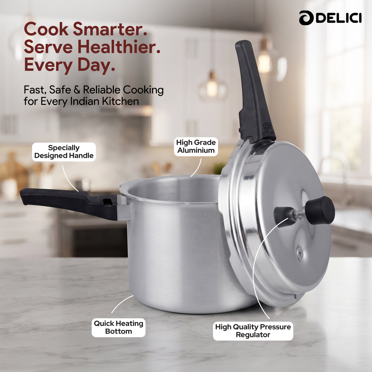 Delici Dripless NIB Pressure Cooker 5 Litre | Induction Base | Lead-Free Valve | ADPC5E