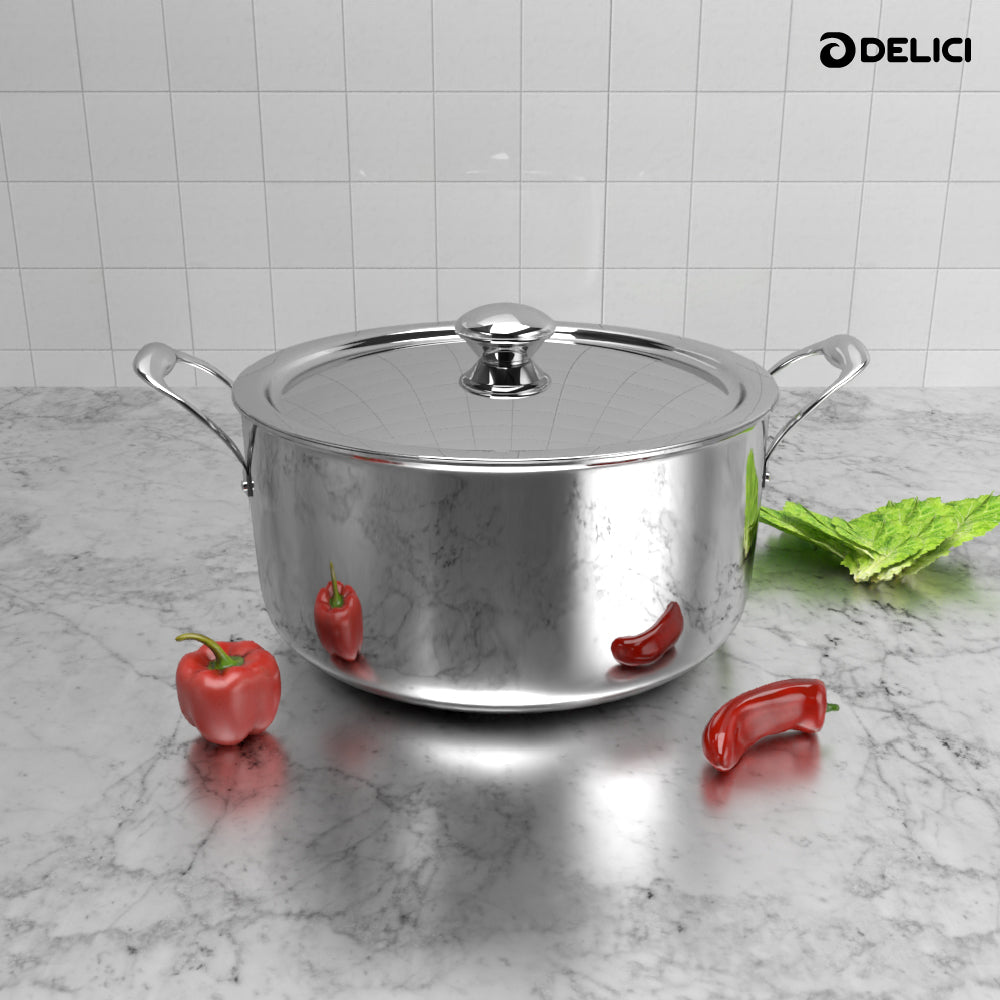 Delici Tri-Ply Stainless Steel Sauce Pan 24CM with SS Lid | 6.8L | 304 Grade | Induction & Oven Safe | DTSP24