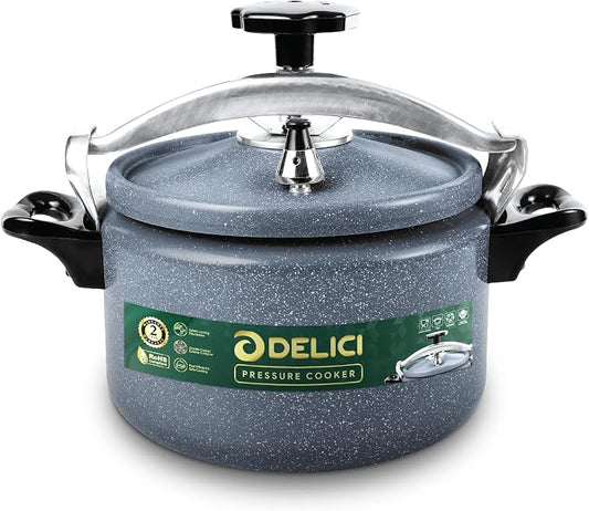 Delici Granite Aluminium Pressure Cooker 9 Litre | Gray | Safety Lock | 2-Year Warranty | DPC9G