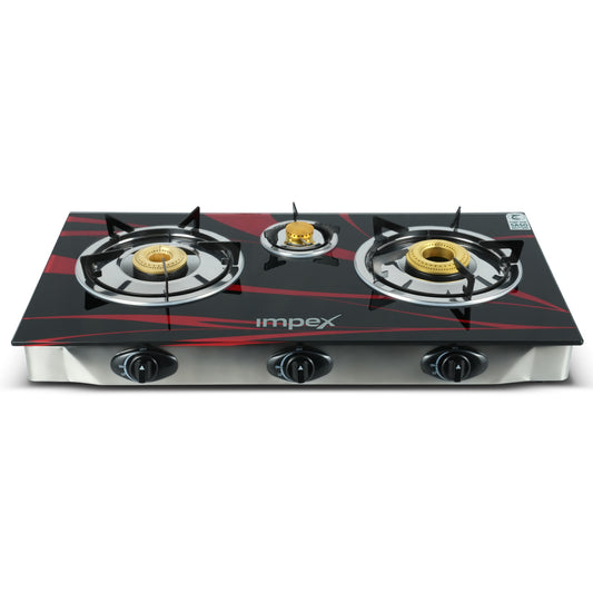 Impex LP Gas Stove 3Burner Glass (IGS 1213F)
