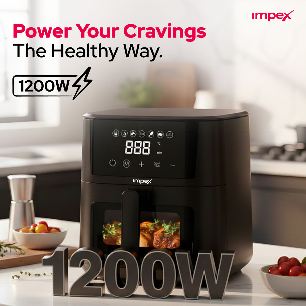 Impex AF-4307 4.5L Digital Air Fryer – 1200W Smart Touch with 10 Presets