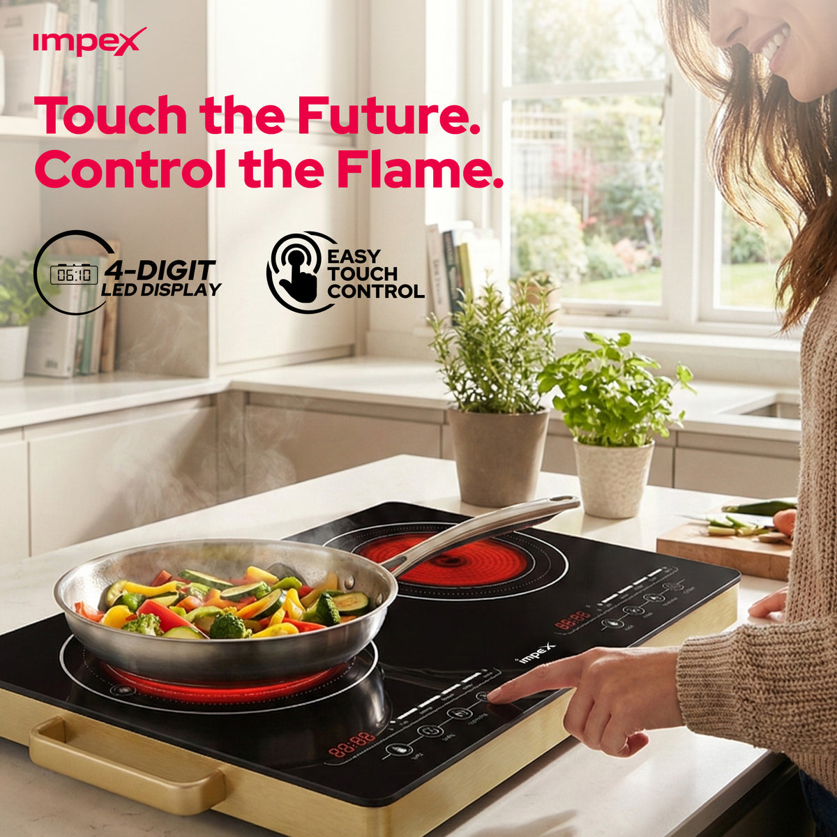 Impex IR-2704 Double Infrared Cooktop – 3600W, Touch Control, 5 Cooking Modes