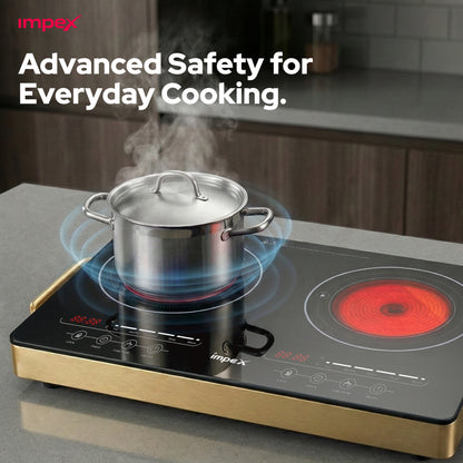 Impex IR-2704 Double Infrared Cooktop – 3600W, Touch Control, 5 Cooking Modes