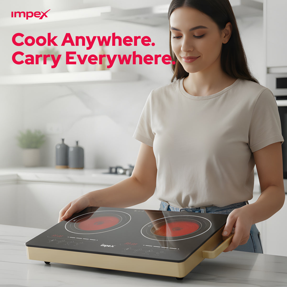 Impex IR-2704 Double Infrared Cooktop – 3600W, Touch Control, 5 Cooking Modes