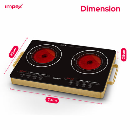Impex IR-2704 Double Infrared Cooktop – 3600W, Touch Control, 5 Cooking Modes