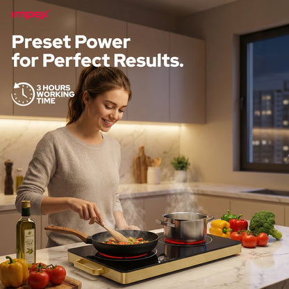 Impex IR-2704 Double Infrared Cooktop – 3600W, Touch Control, 5 Cooking Modes