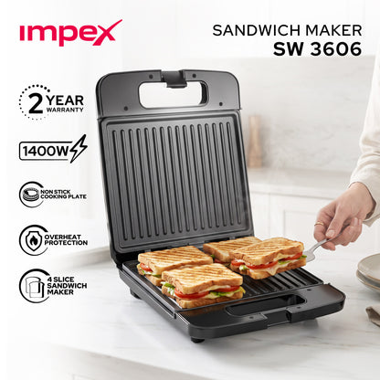 Impex 4-Slice Sandwich Maker SW 3606 | 1400W Non-Stick