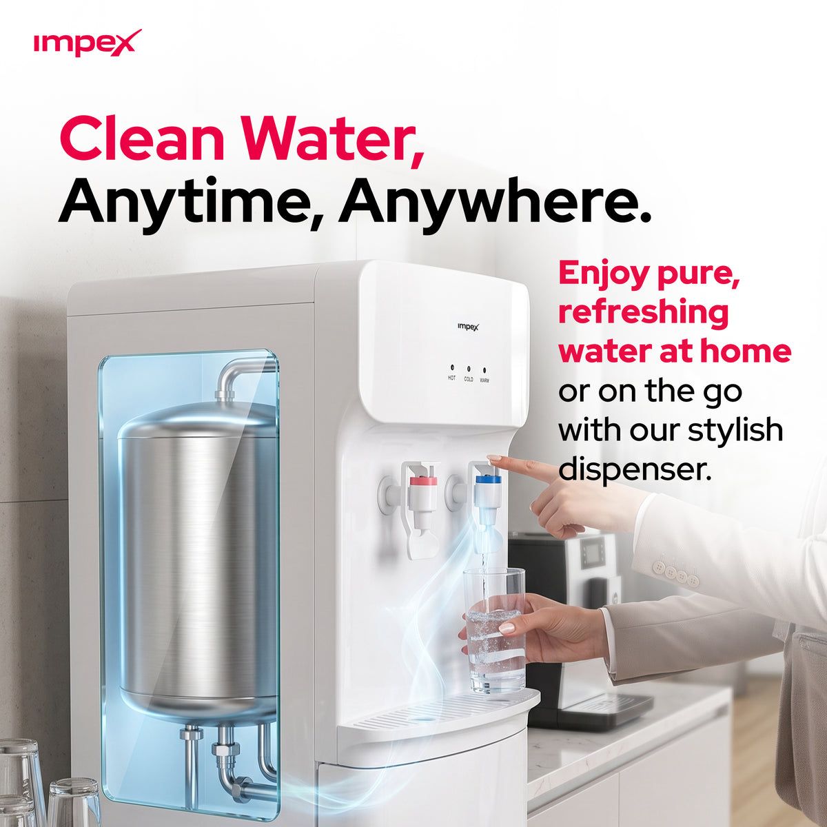 Impex WD3904B 2-Tap Water Dispenser – Compressor Cooling, 304 Stainless Steel Tank