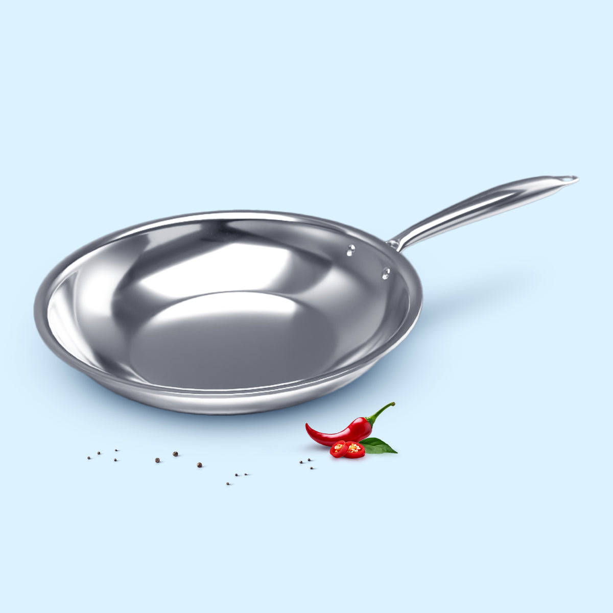 Delici Tri-Ply Stainless Steel Fry Pan 24CM | 304 Grade SS | Induction & Oven Safe | DTFP24