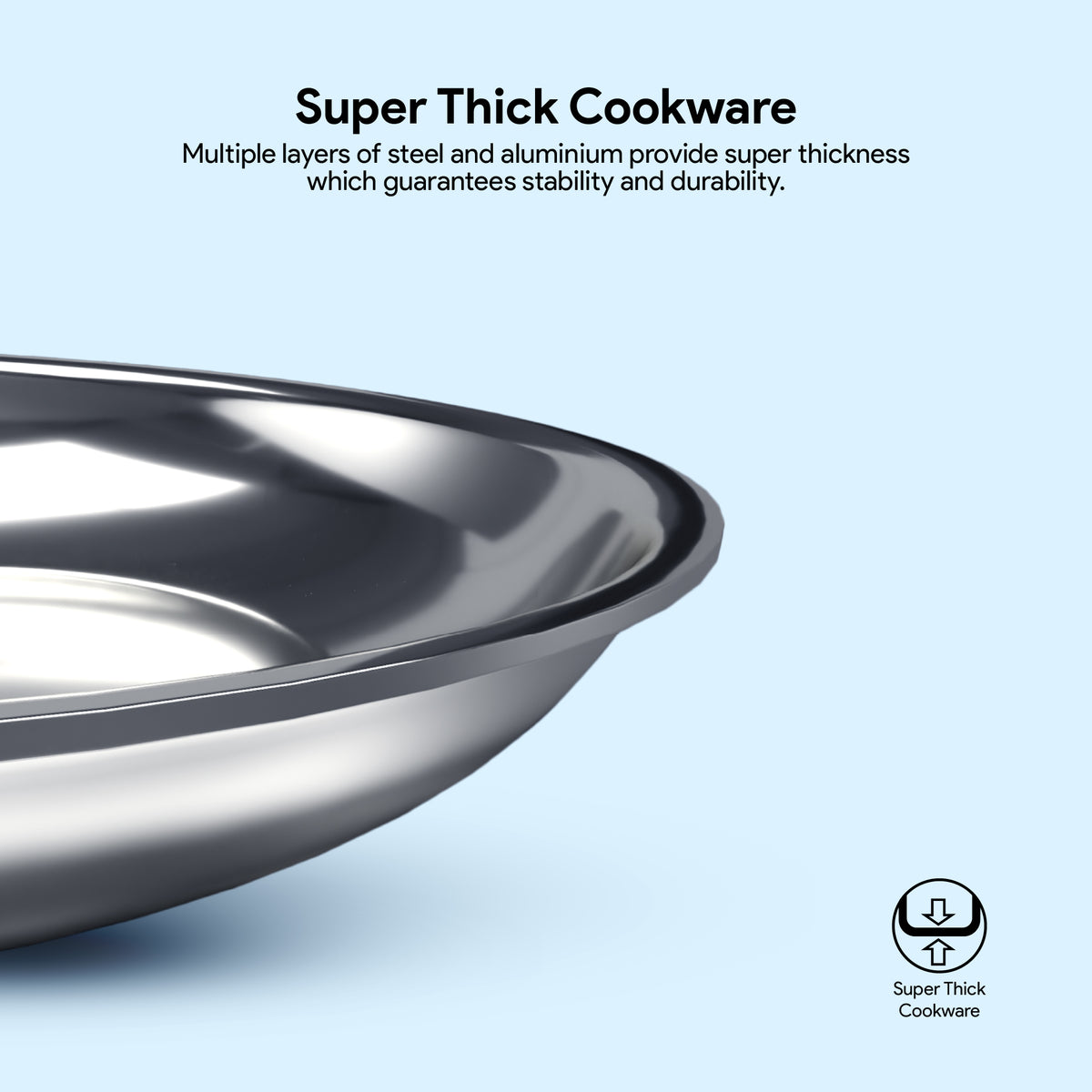 Delici Tri-Ply Stainless Steel Fry Pan 24CM | 304 Grade SS | Induction & Oven Safe | DTFP24
