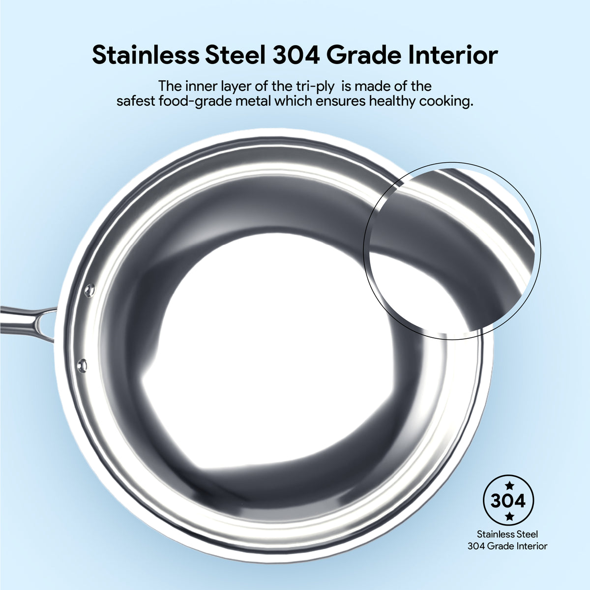 Delici Tri-Ply Stainless Steel Fry Pan 24CM | 304 Grade SS | Induction & Oven Safe | DTFP24