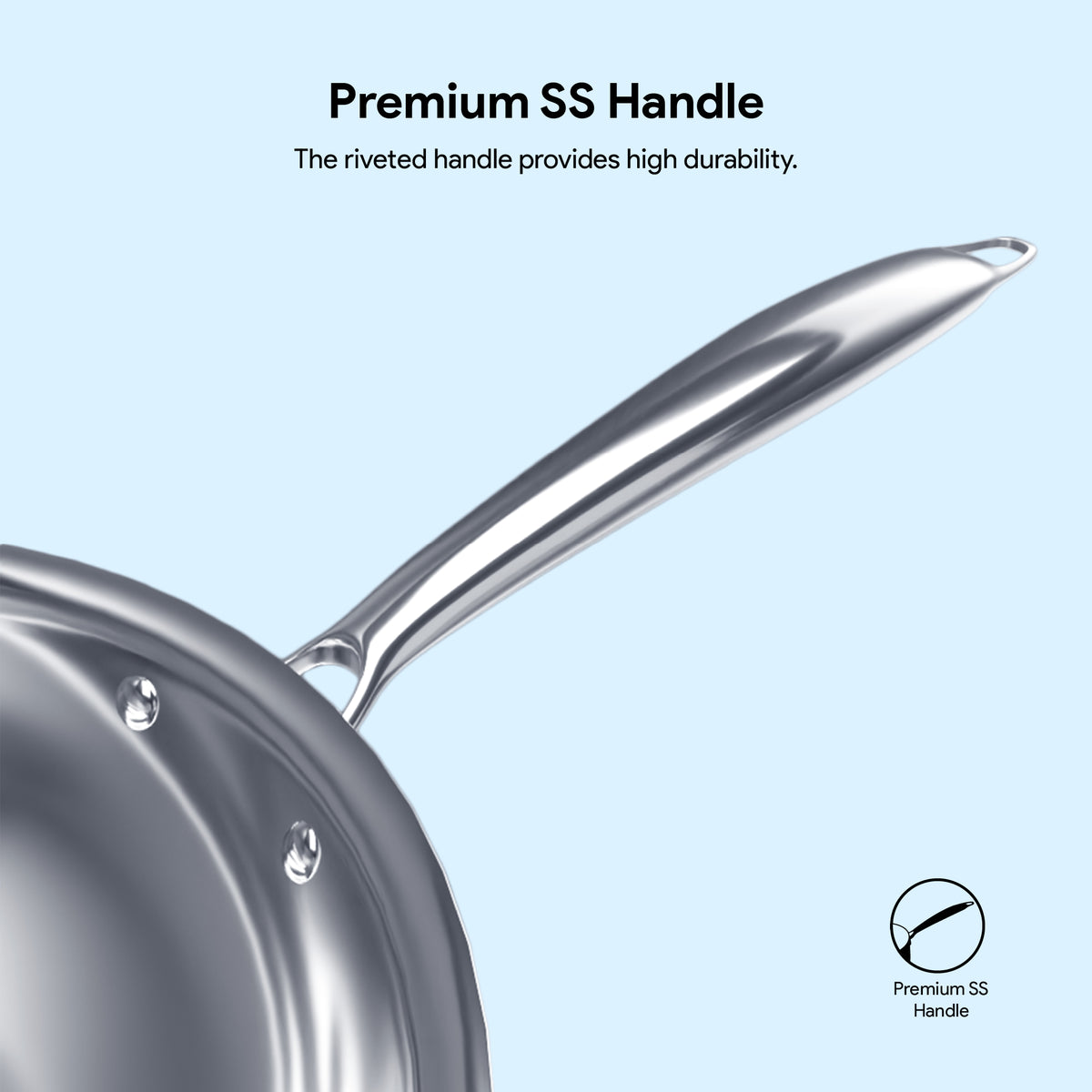 Delici Tri-Ply Stainless Steel Fry Pan 24CM | 304 Grade SS | Induction & Oven Safe | DTFP24
