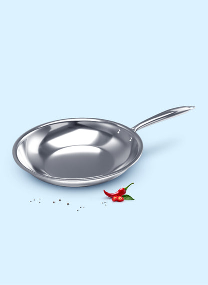 Delici Tri-Ply Stainless Steel Fry Pan 24CM | 304 Grade SS | Induction & Oven Safe | DTFP24