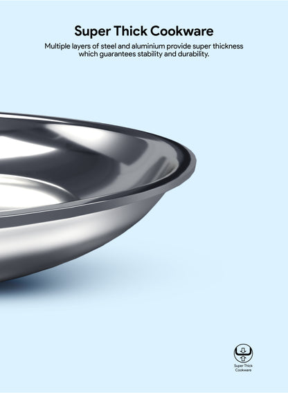 Delici Tri-Ply Stainless Steel Fry Pan 24CM | 304 Grade SS | Induction & Oven Safe | DTFP24